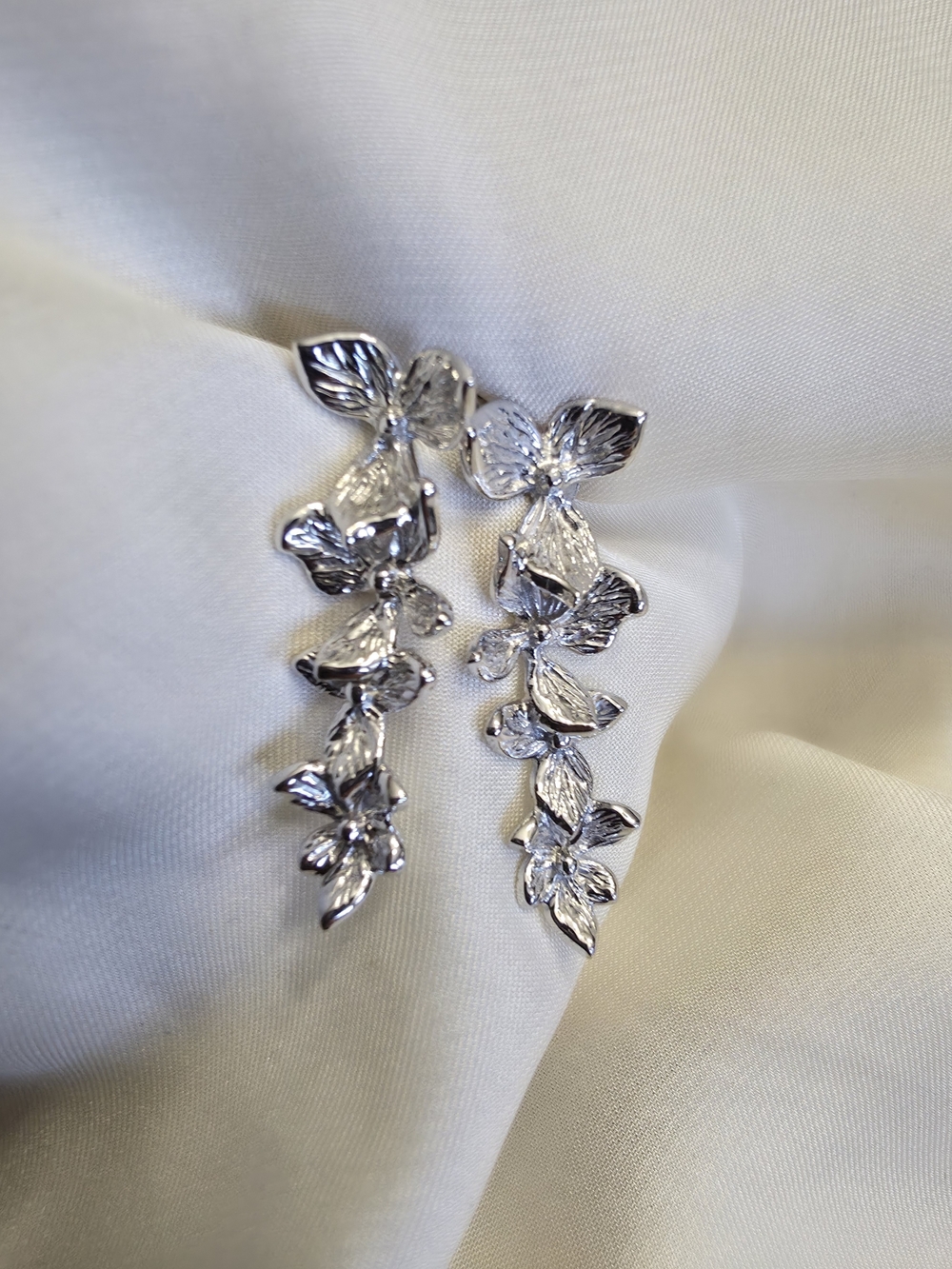 Silver Flower Drop Earrings